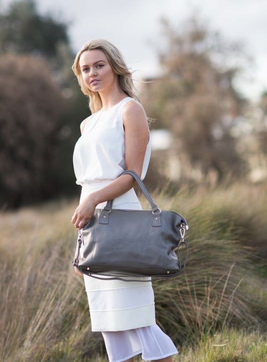 Veronica Leather Shoulder Handbag Grey